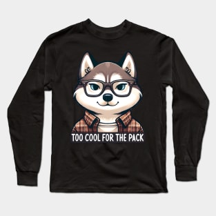 Hipster Husky Dog with Glasses Long Sleeve T-Shirt